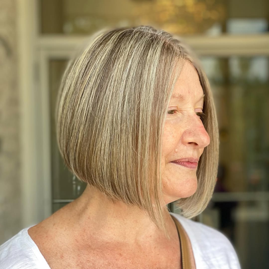 A-Line Stacked Bob With Ash Blonde Highlights