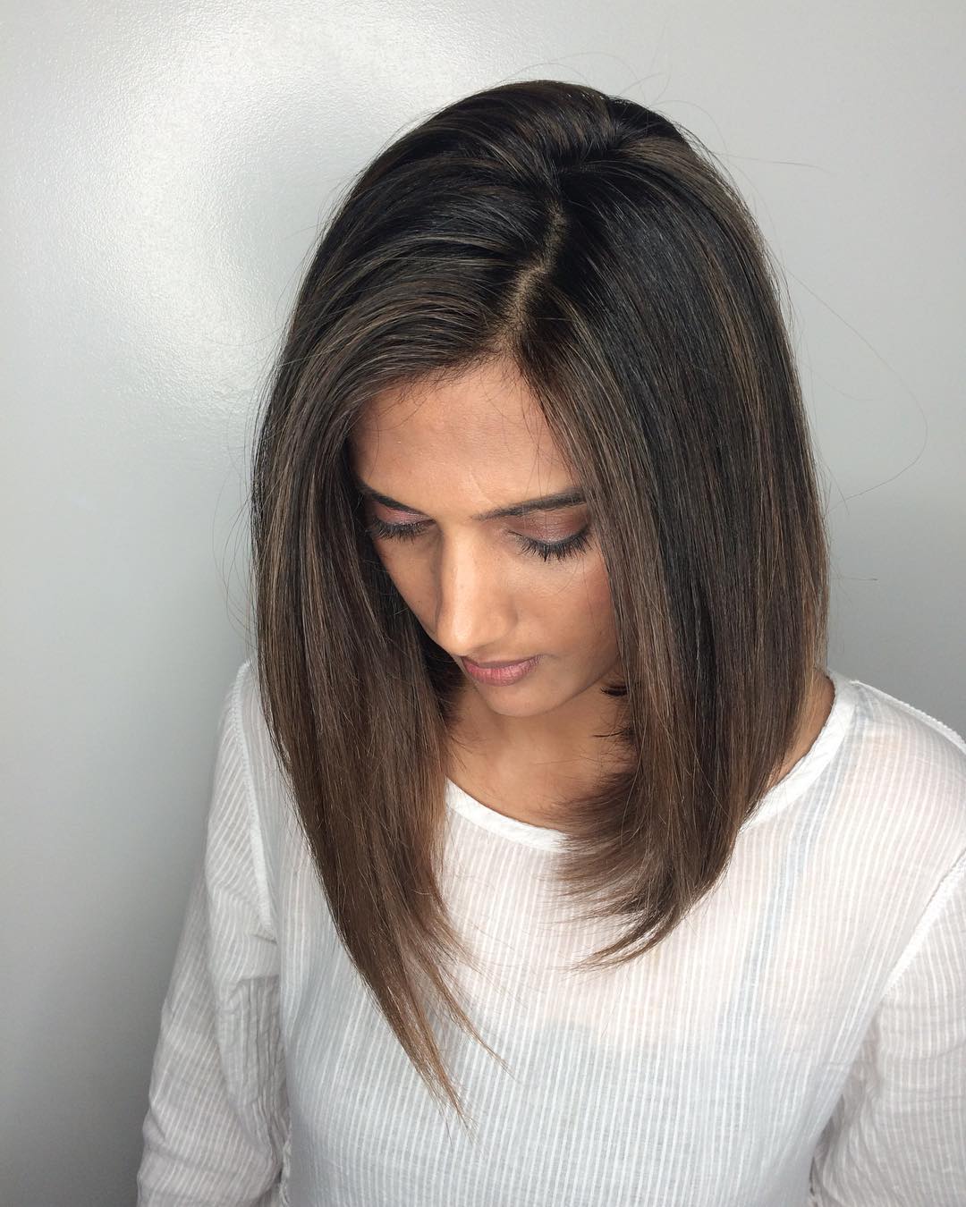 Angled Bob With Caramel Balayage Layers