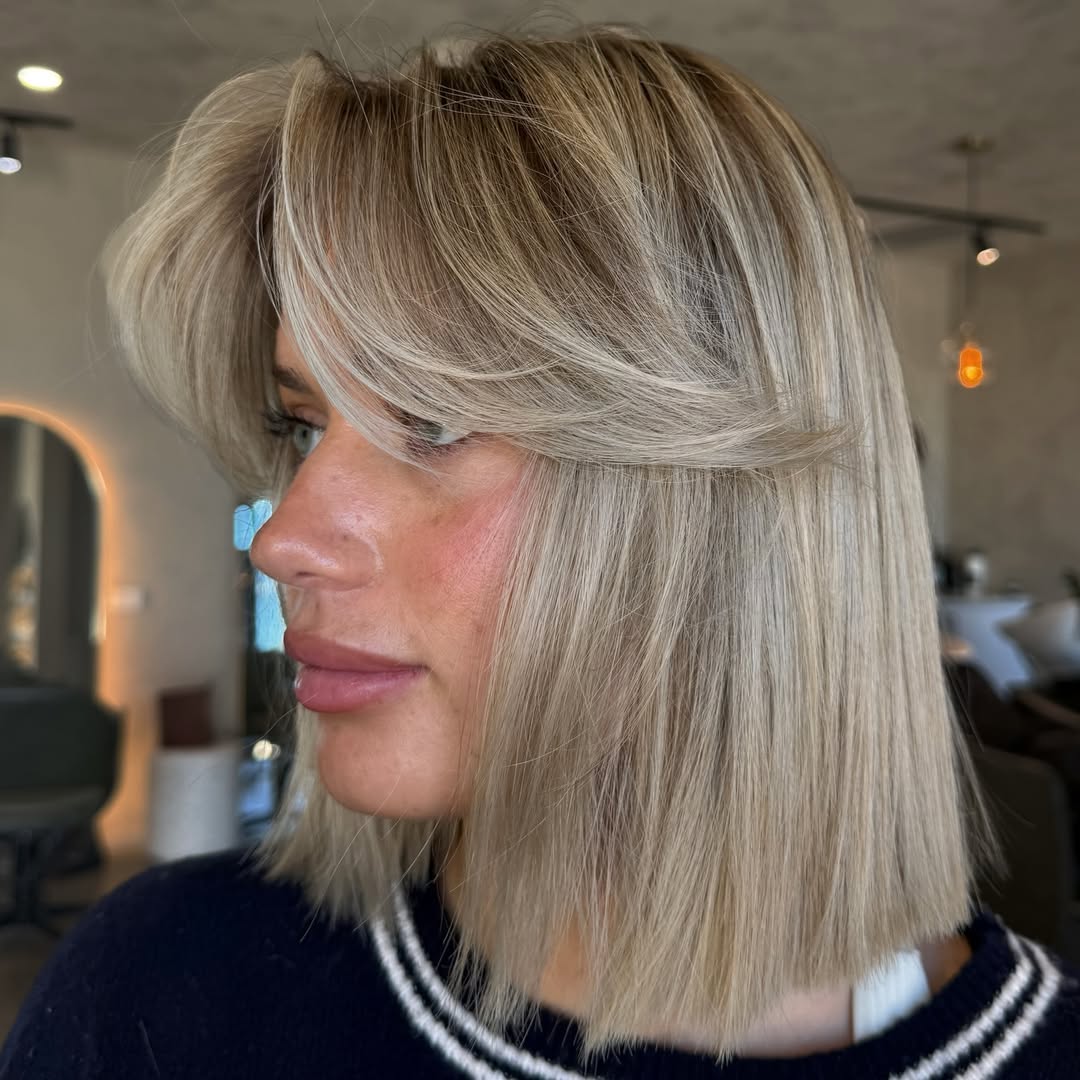 Ash Blonde Bob With Voluminous Curtain Bangs