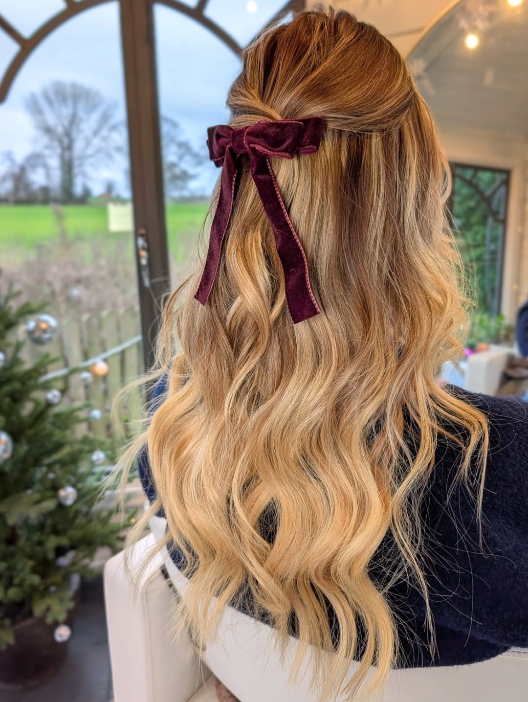 Beachy Waves Half-Up With Velvet Bow