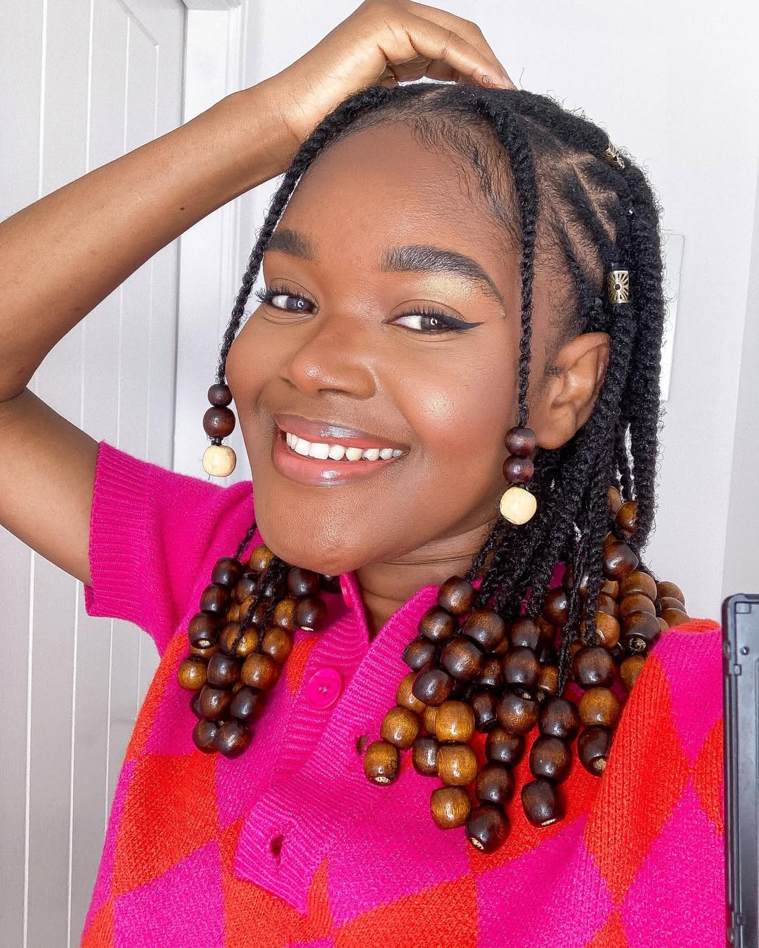 Beaded Braids Medium Length With Gold Cuffs
