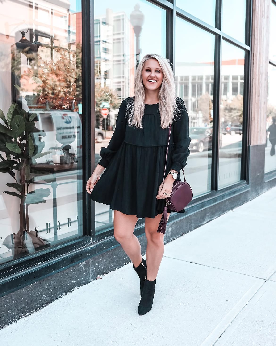 Black Babydoll Dress With Ankle Boots