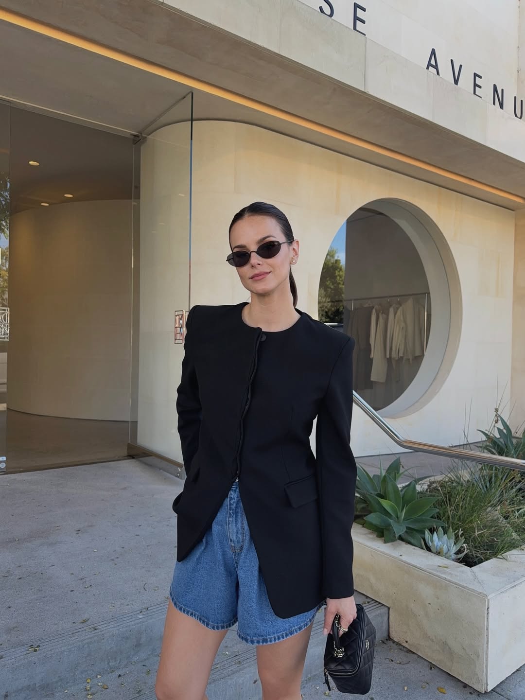 Black Blazer With Denim Shorts Street Style