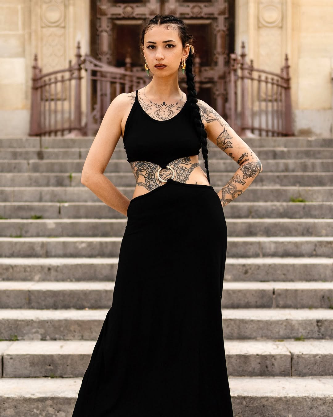 Black Maxi Dress With Statement Waist Detail