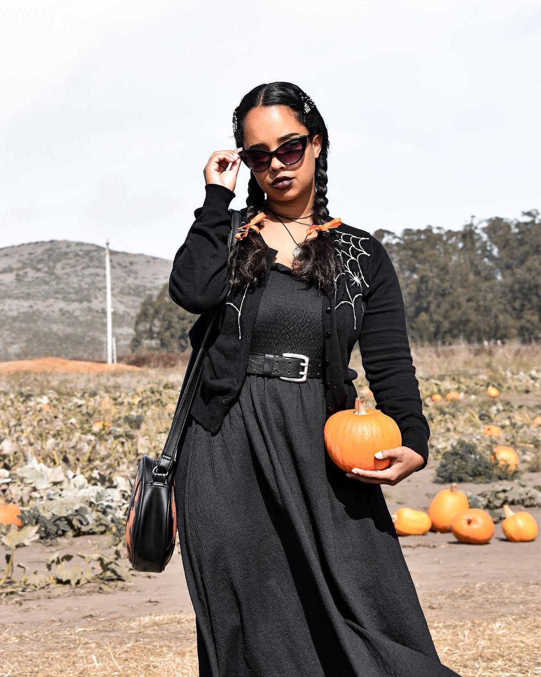 Black Spiderweb Cardigan With Maxi Dress