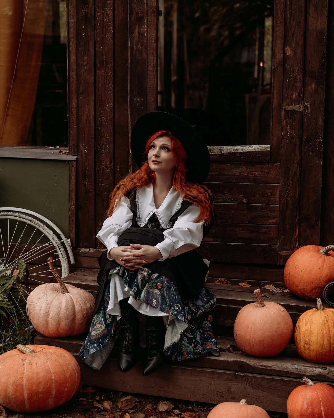 Black Witchy Maxi Dress With White Blouse Ensemble