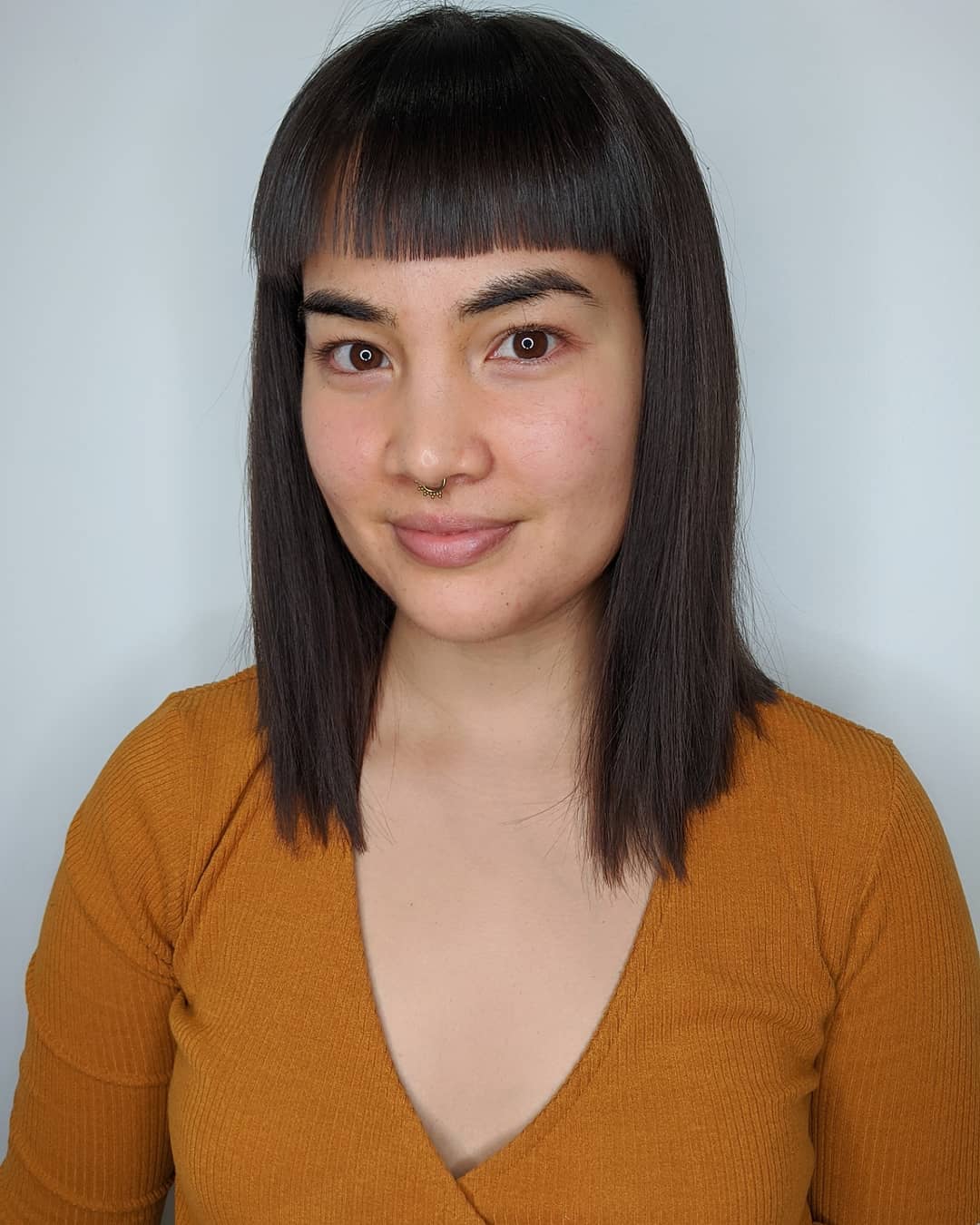 Blunt Shoulder-Length Bob With Micro Bangs