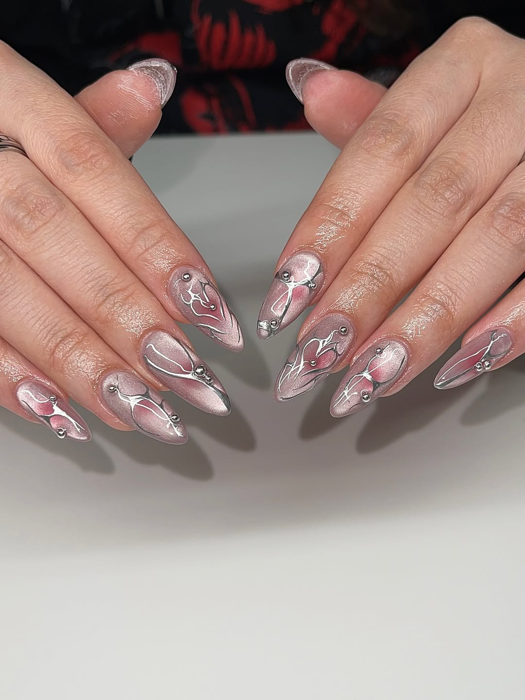 Blush Pink Chrome Abstract Long Stiletto