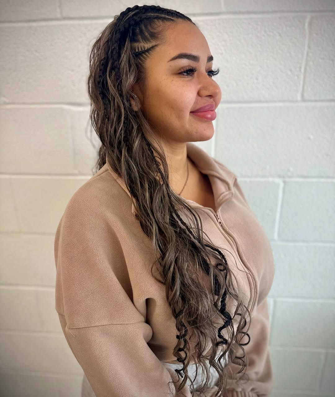 Bohemian Braided Crown On Wavy Honey Blonde Hair