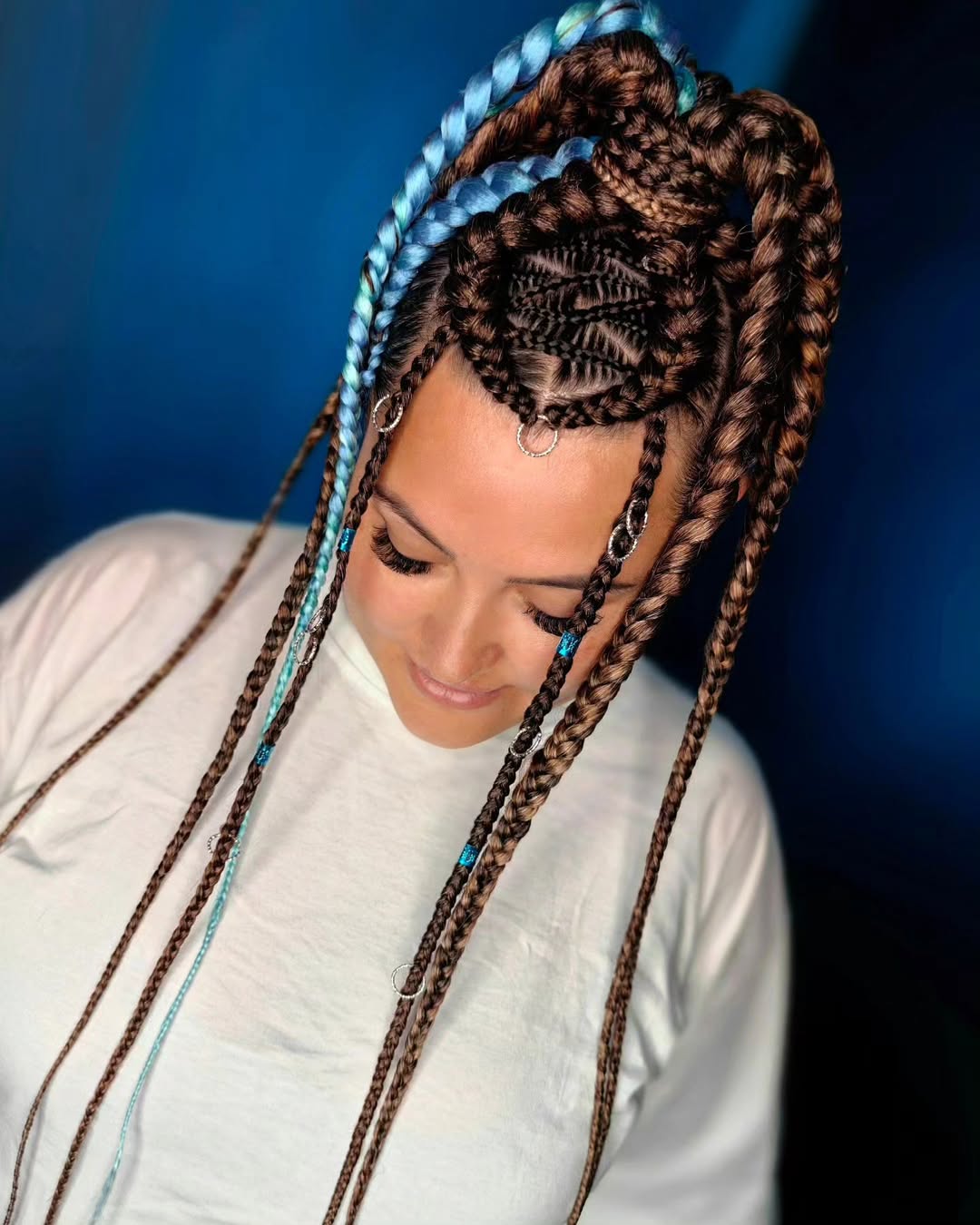 Bohemian Braids Updo with Aqua Accents and Rings