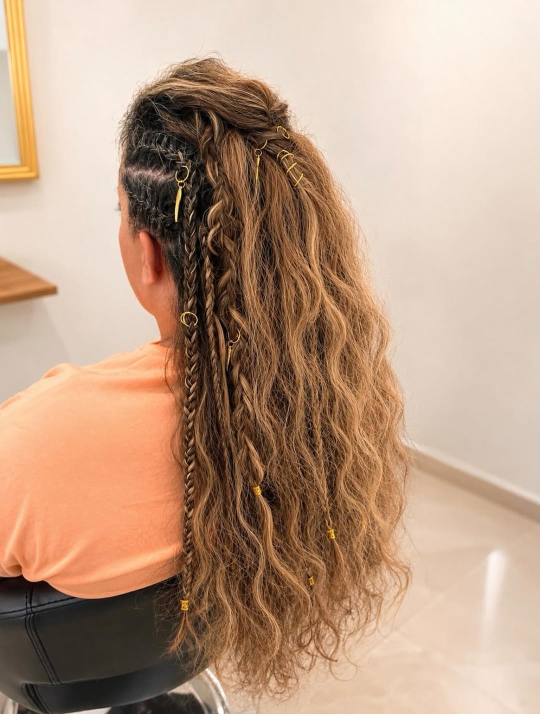 Bohemian Braids With Golden Hair Cuffs And Waves