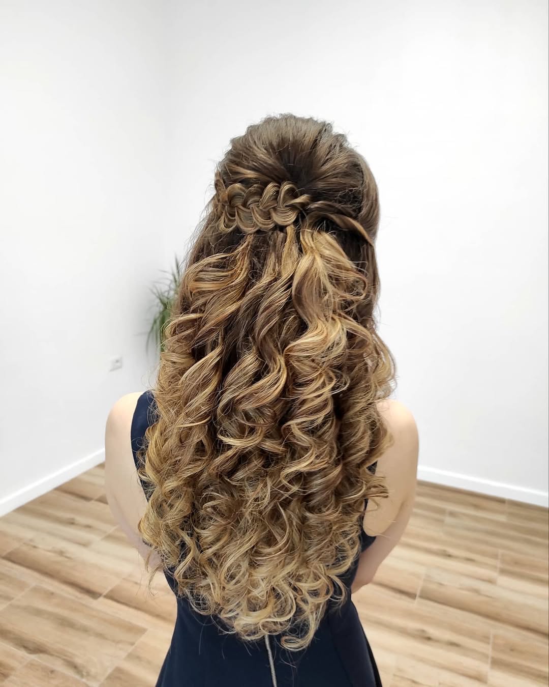 Bohemian Half-Up Braided Waves Caramel Blonde