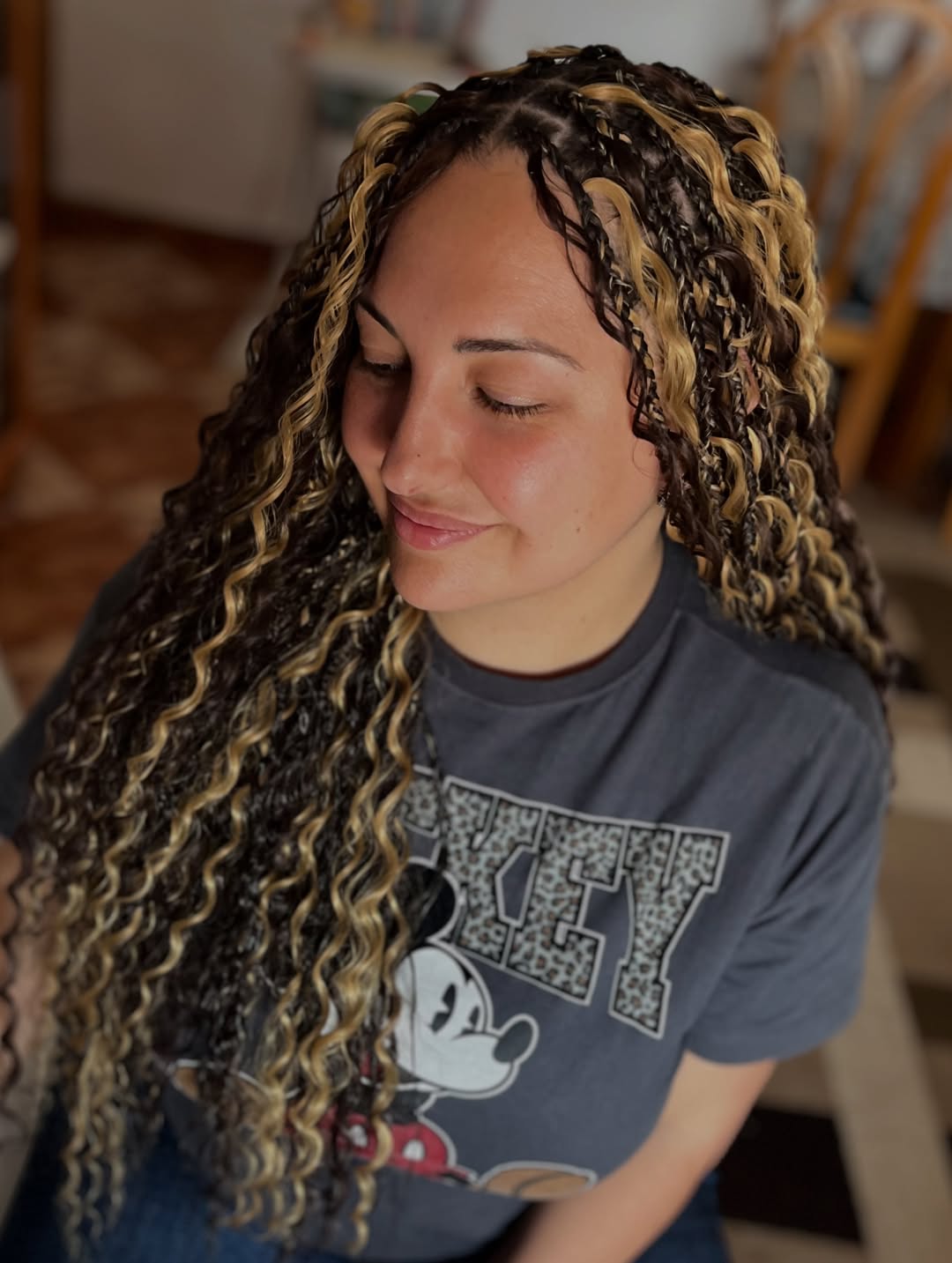 Boho Blonde And Brunette Braids With Curly Ends