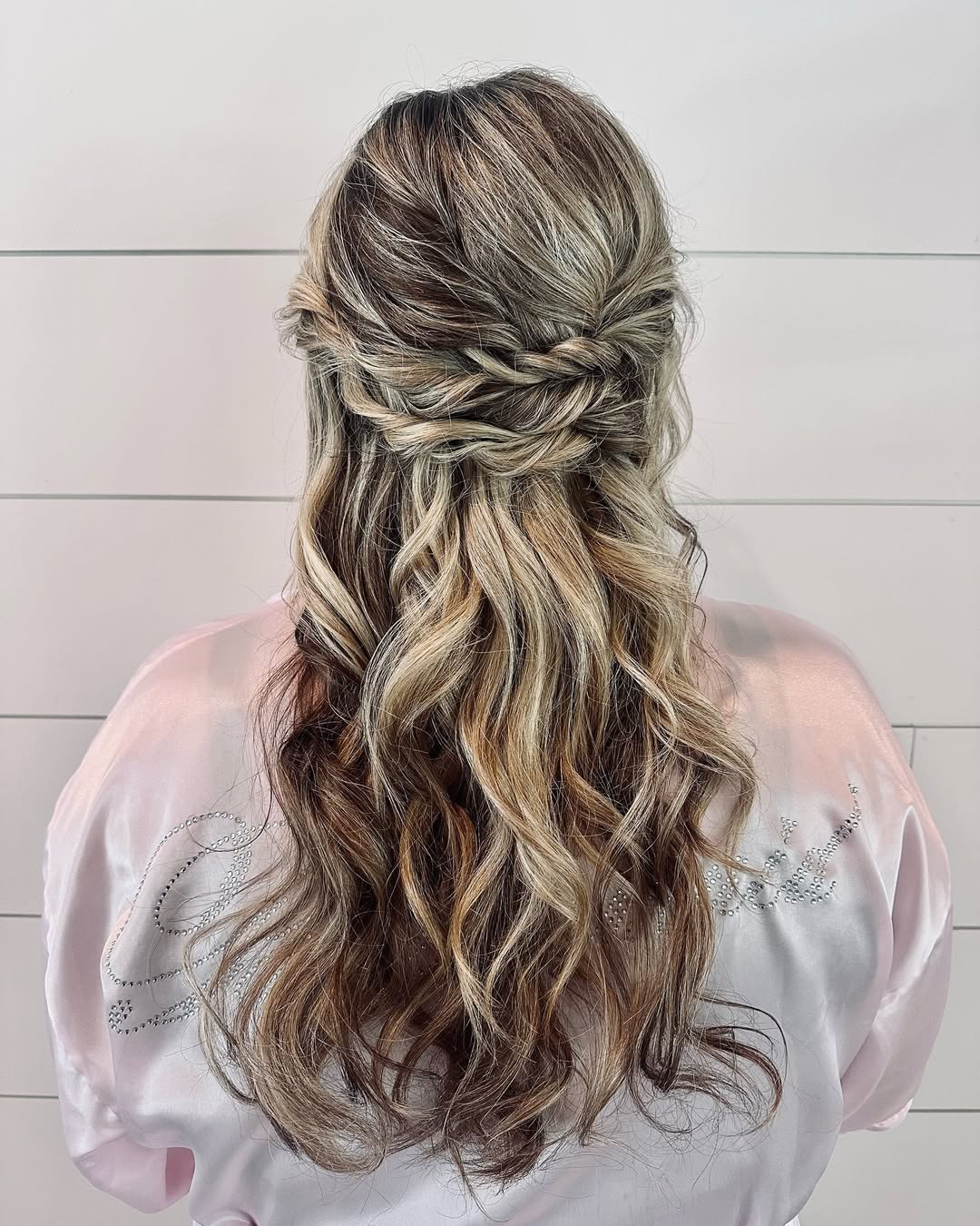 Boho Braided Half-Up With Textured Waves And Balayage