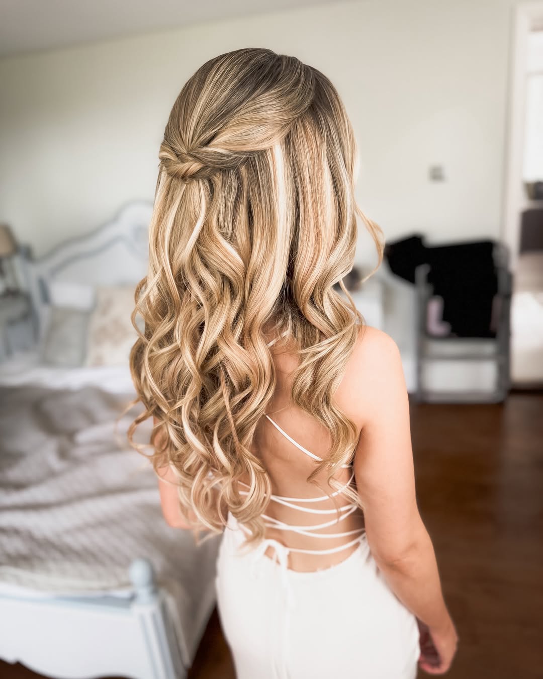 Boho Half-Up Twist With Blonde Balayage Waves