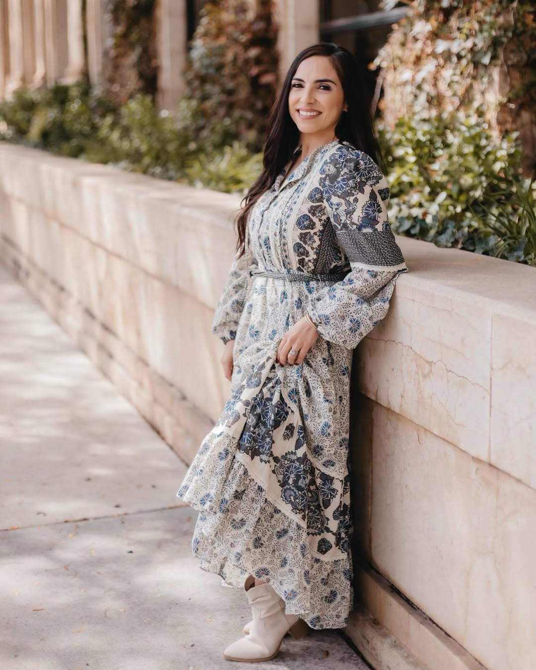 Boho Maxi Dress With White Ankle Boots