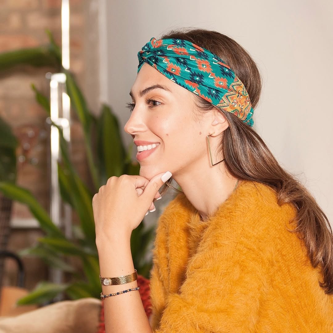 Boho Printed Headband With Natural Long Hair