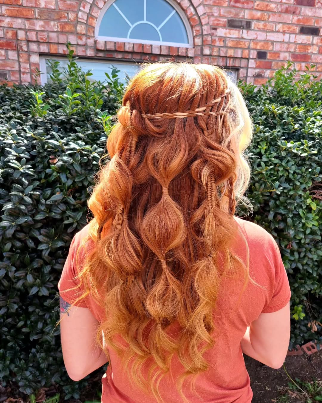 Boho Red Copper Bubble Braids And Waves