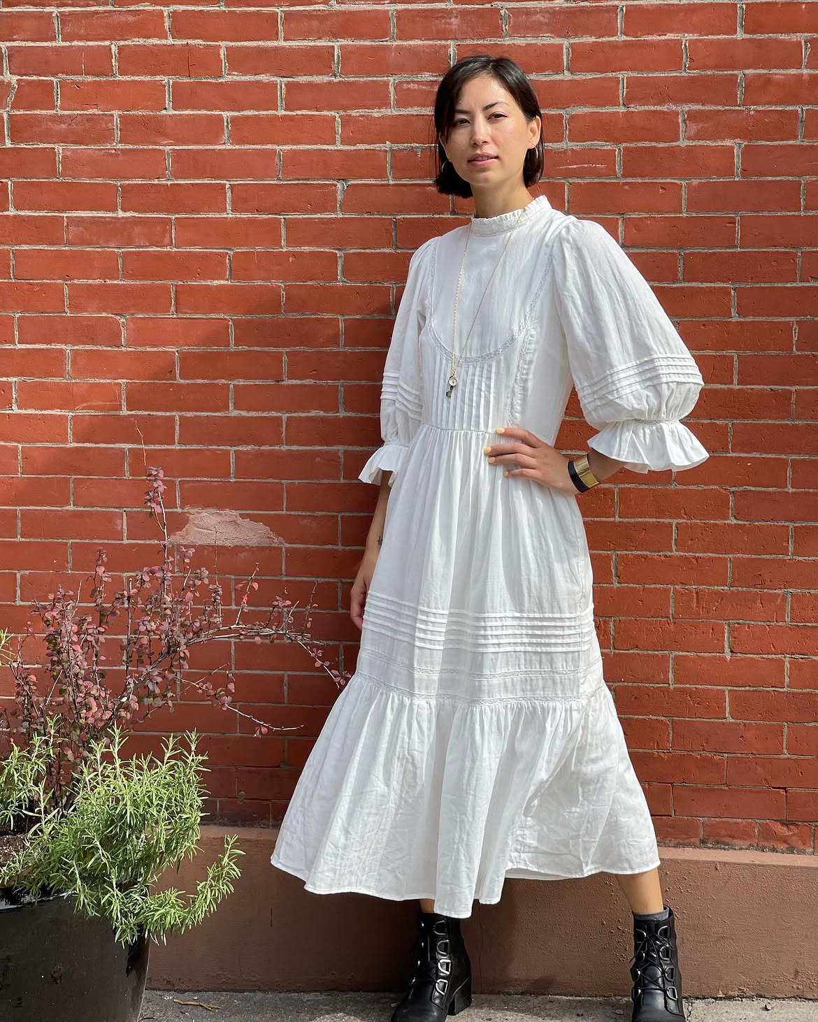 Boho White Prairie Dress With Black Combat Boots
