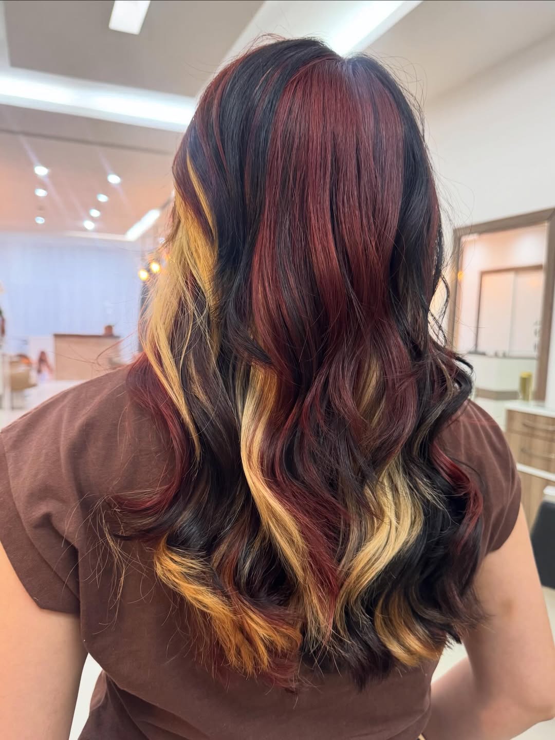 Bold Calico Hair Color With Loose Waves