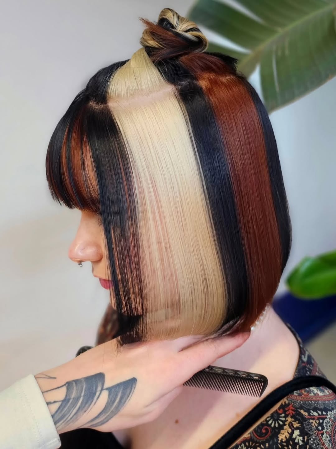 Bold Color Block Bob With Curled Ends