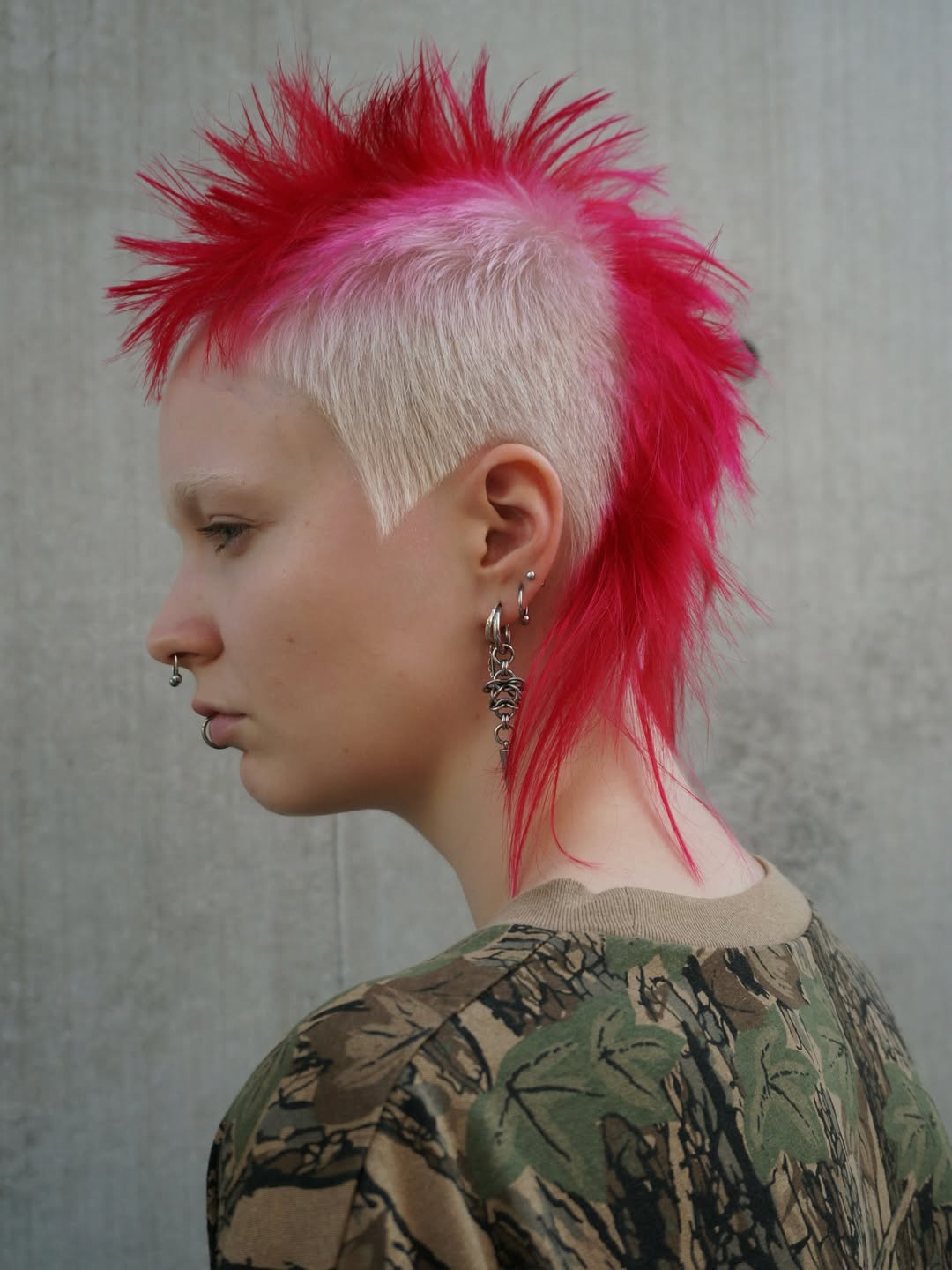 Bold Fuchsia Spiky Mullet With Shaved Sides