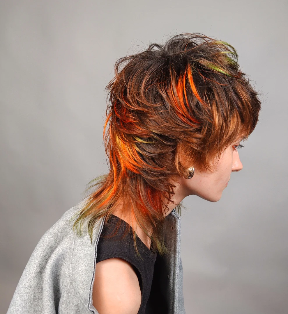 Bold Mullet With Electric Orange and Lime Highlights