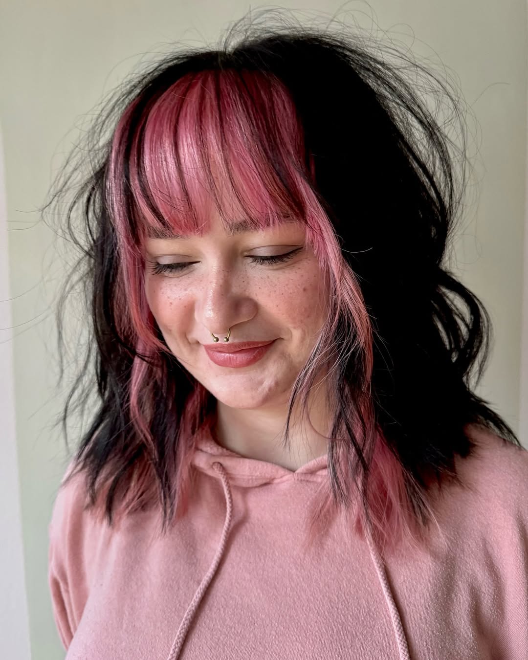 Bold Pink Peek-a-boo Bangs And Face Frame