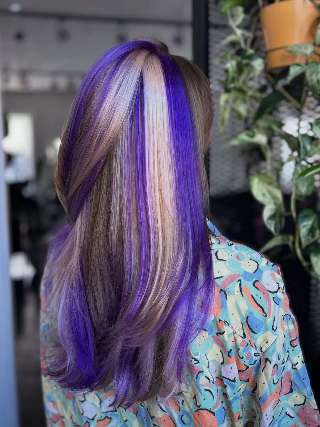 Bold Sunkissed Purple Streaks With Beige Blonde