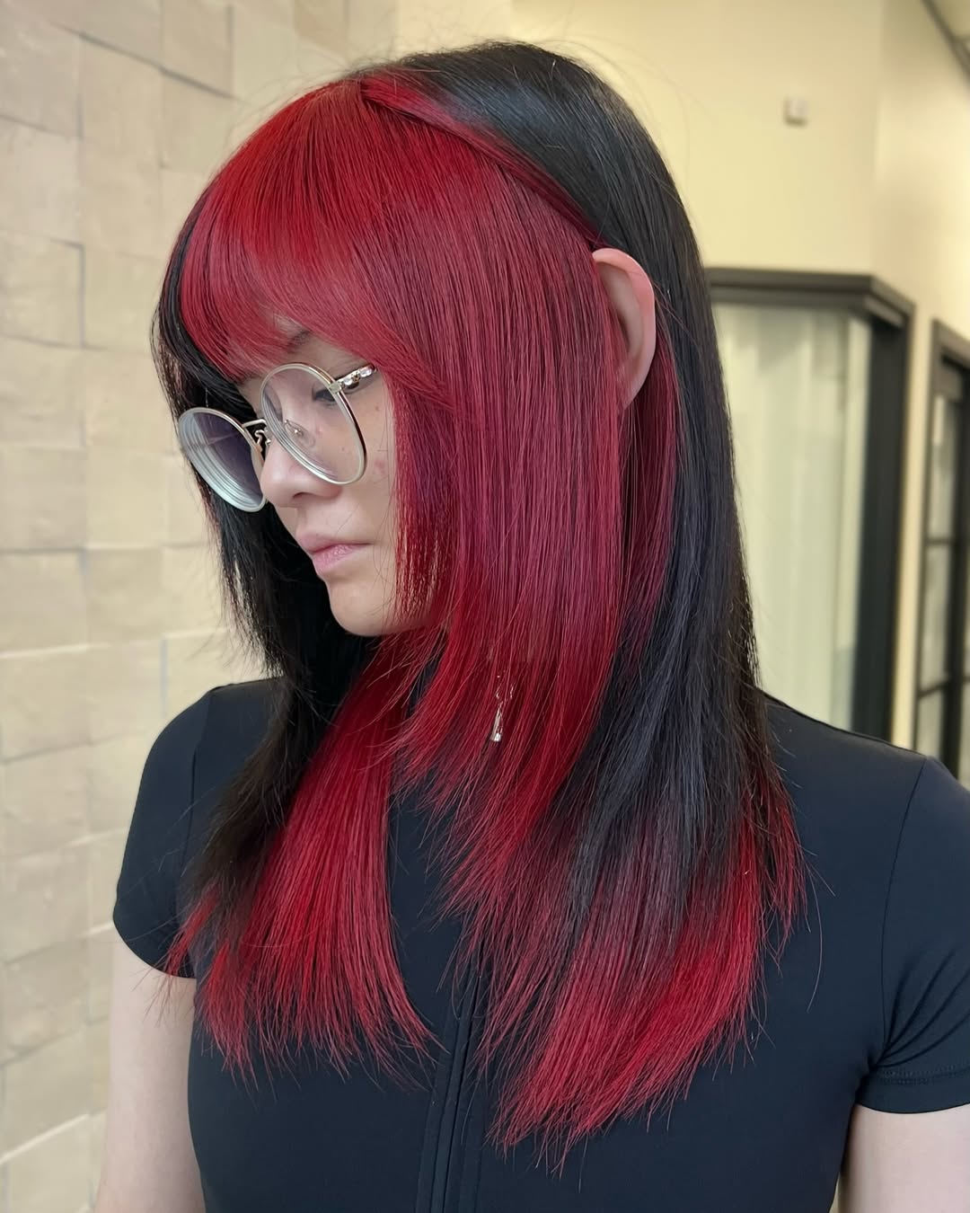 Bold Two-Toned Red And Black Layers With Fringe