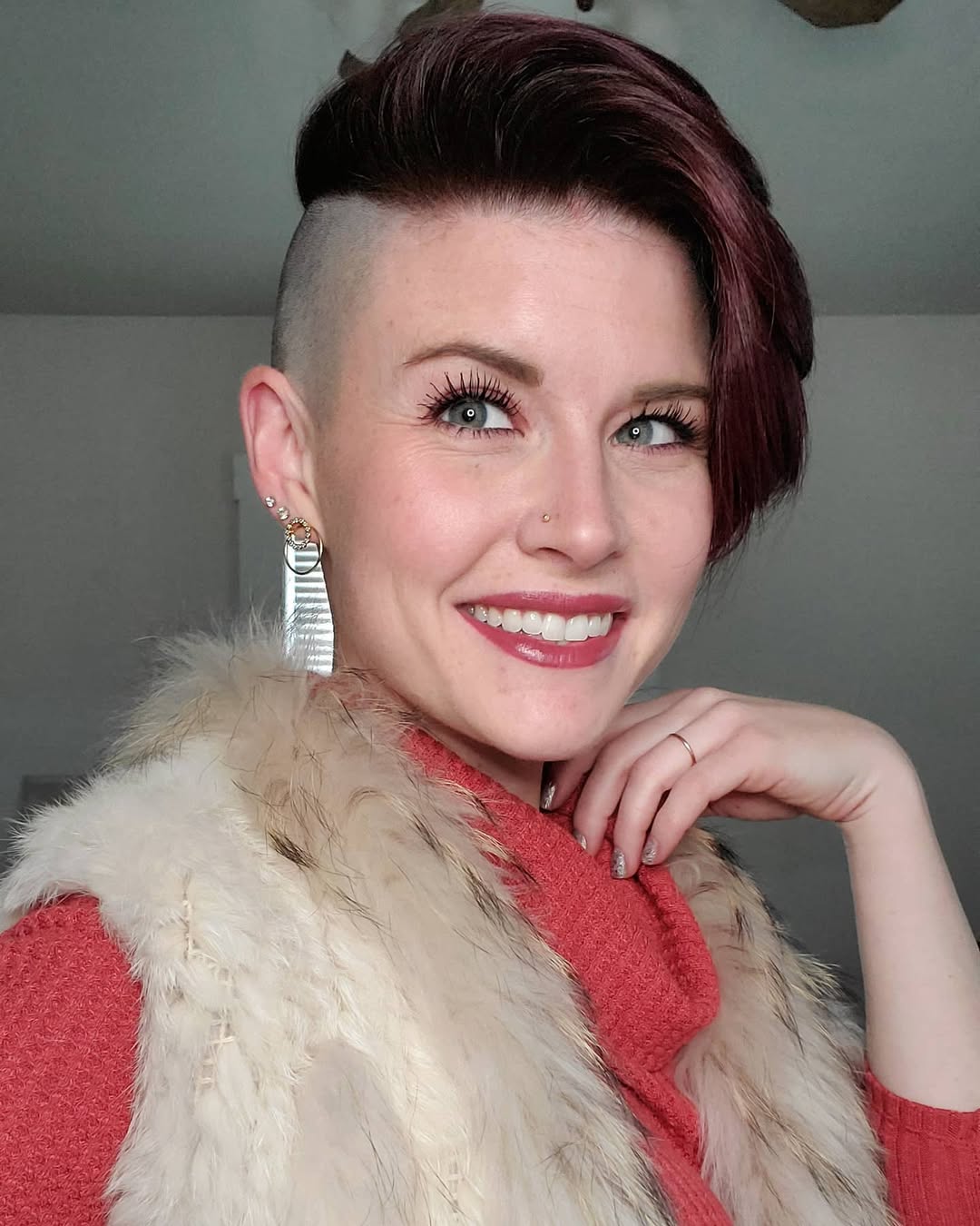 Bold Undercut With Deep Burgundy Swept Top