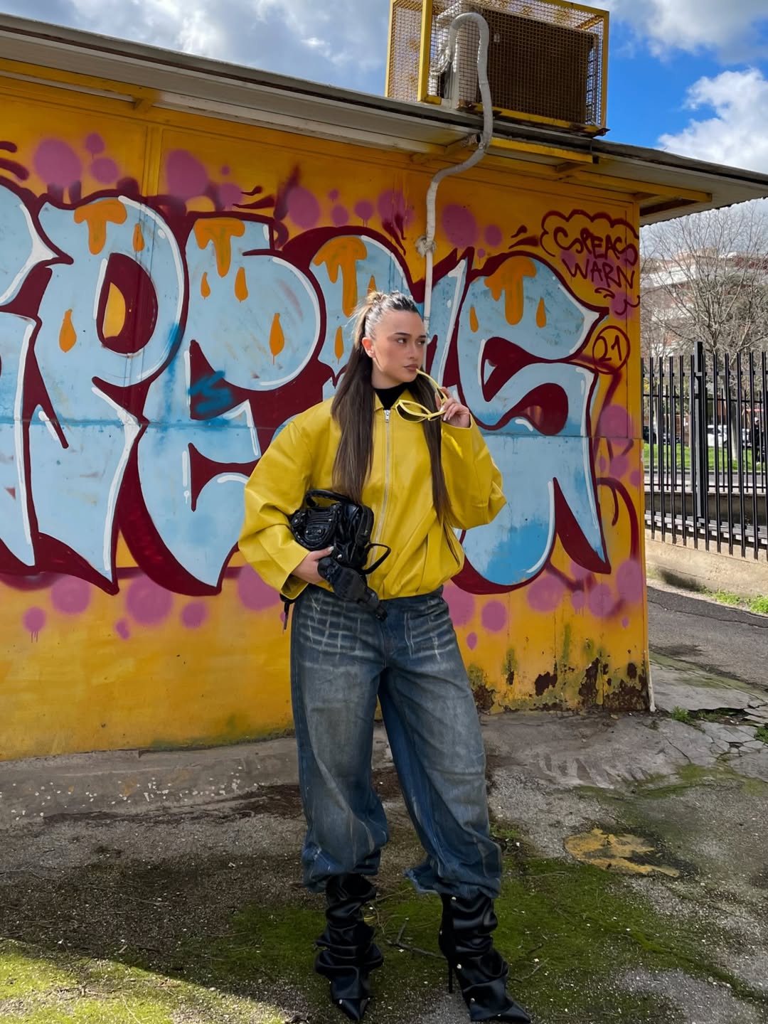 Bold Yellow Jacket With Baggy Jeans