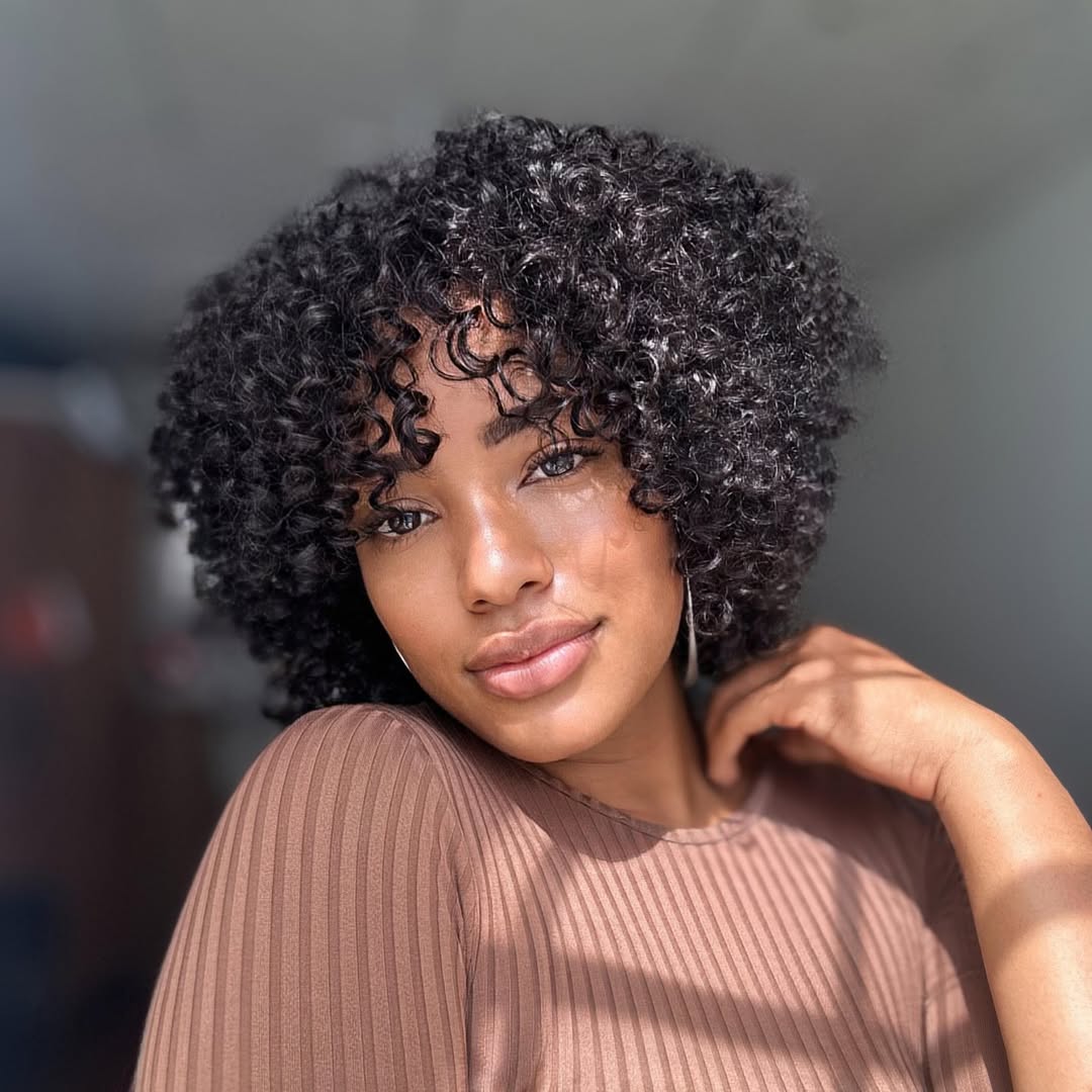 Bouncy Curly Bob with Wispy Bangs