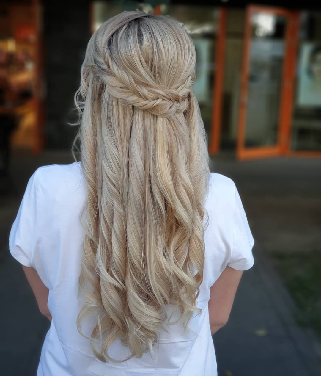 Braided Half-Up Half-Down With Long Wavy Blonde Hair