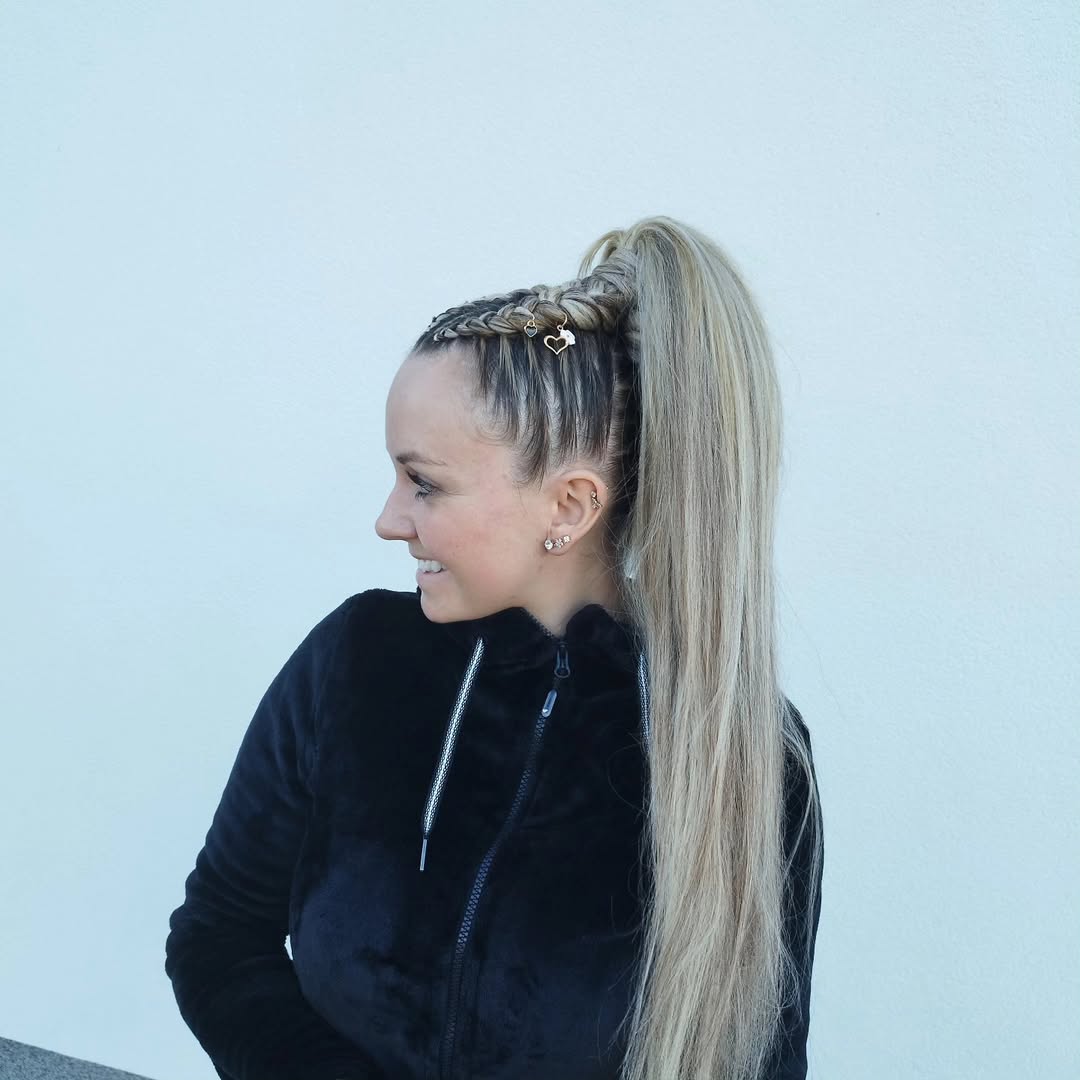Braided Half-Up Ponytail With Platinum Blonde Highlights