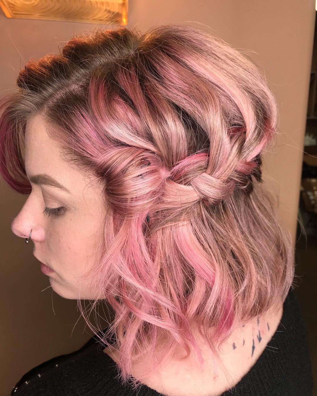 Braided Half-Up Short Pink Hair
