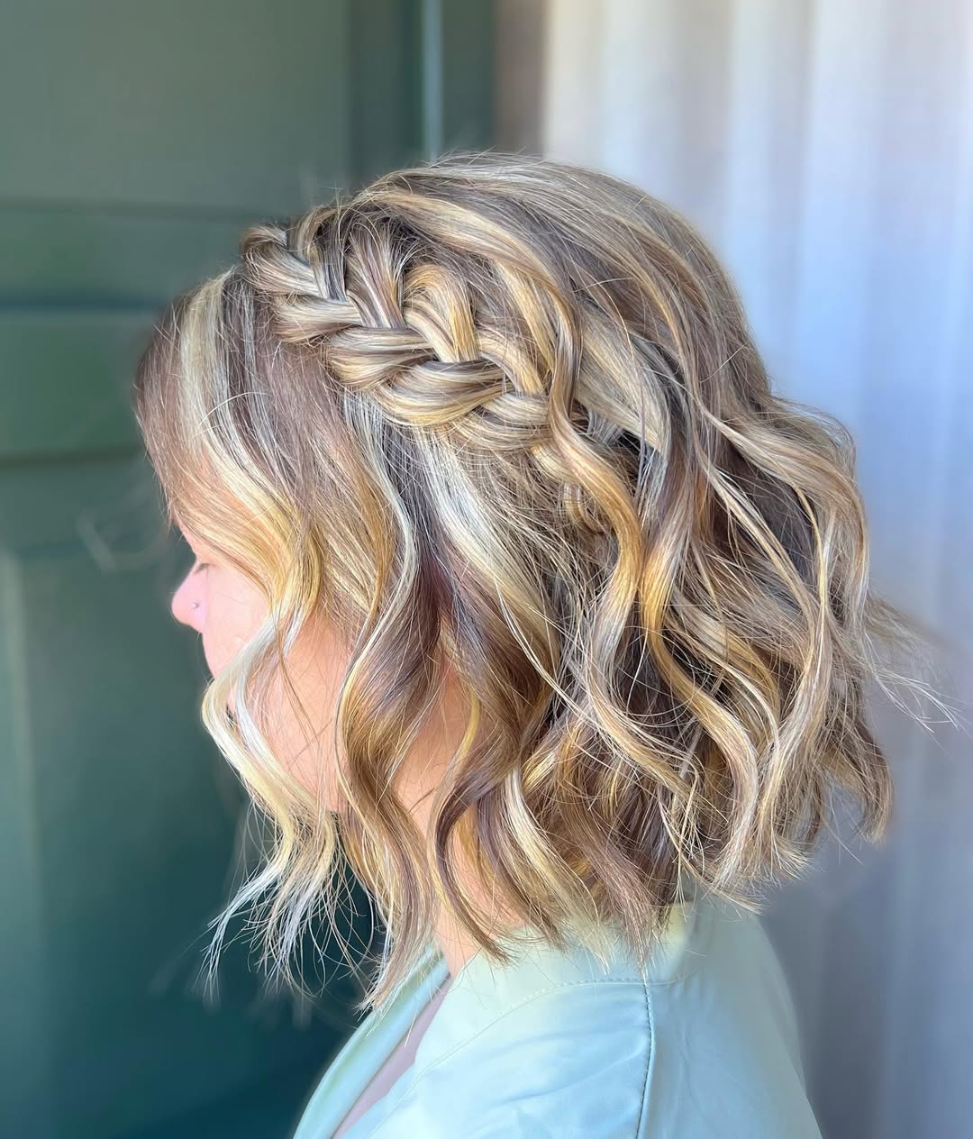 Braided Half-Up Short Wavy Blonde Hair
