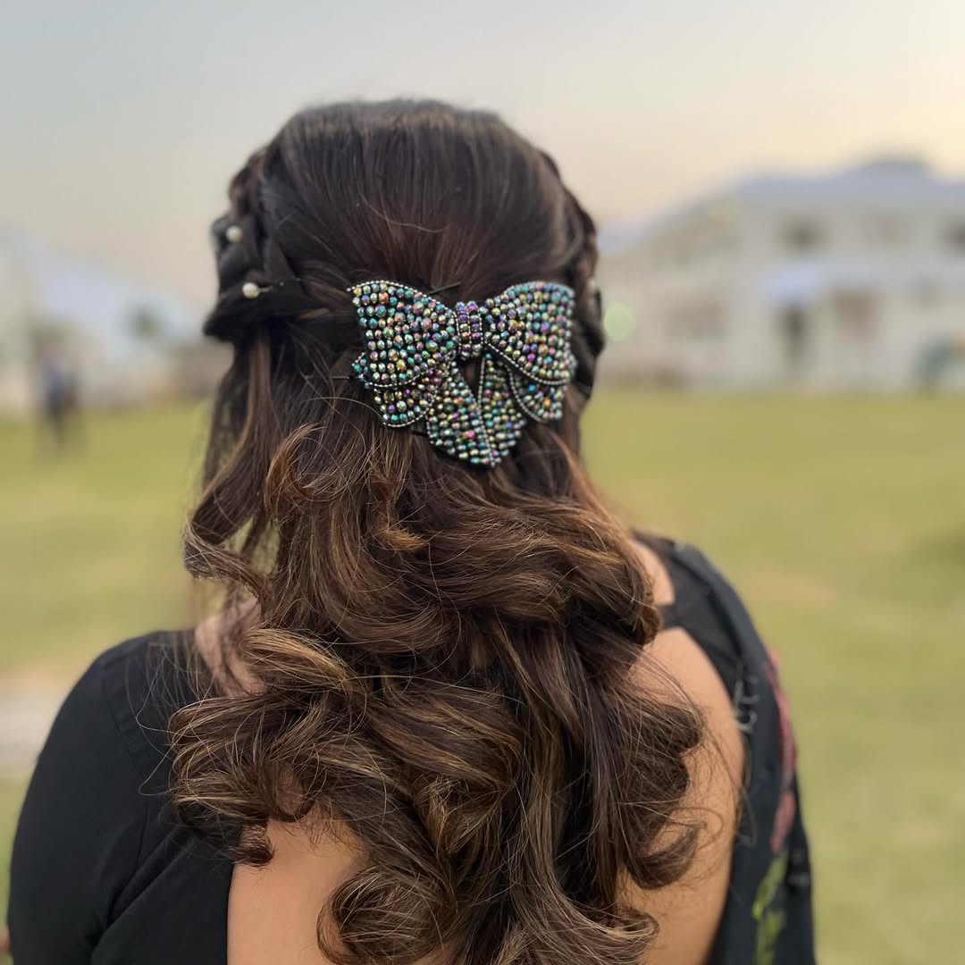 Braided Half-Up Style With Bejeweled Bow