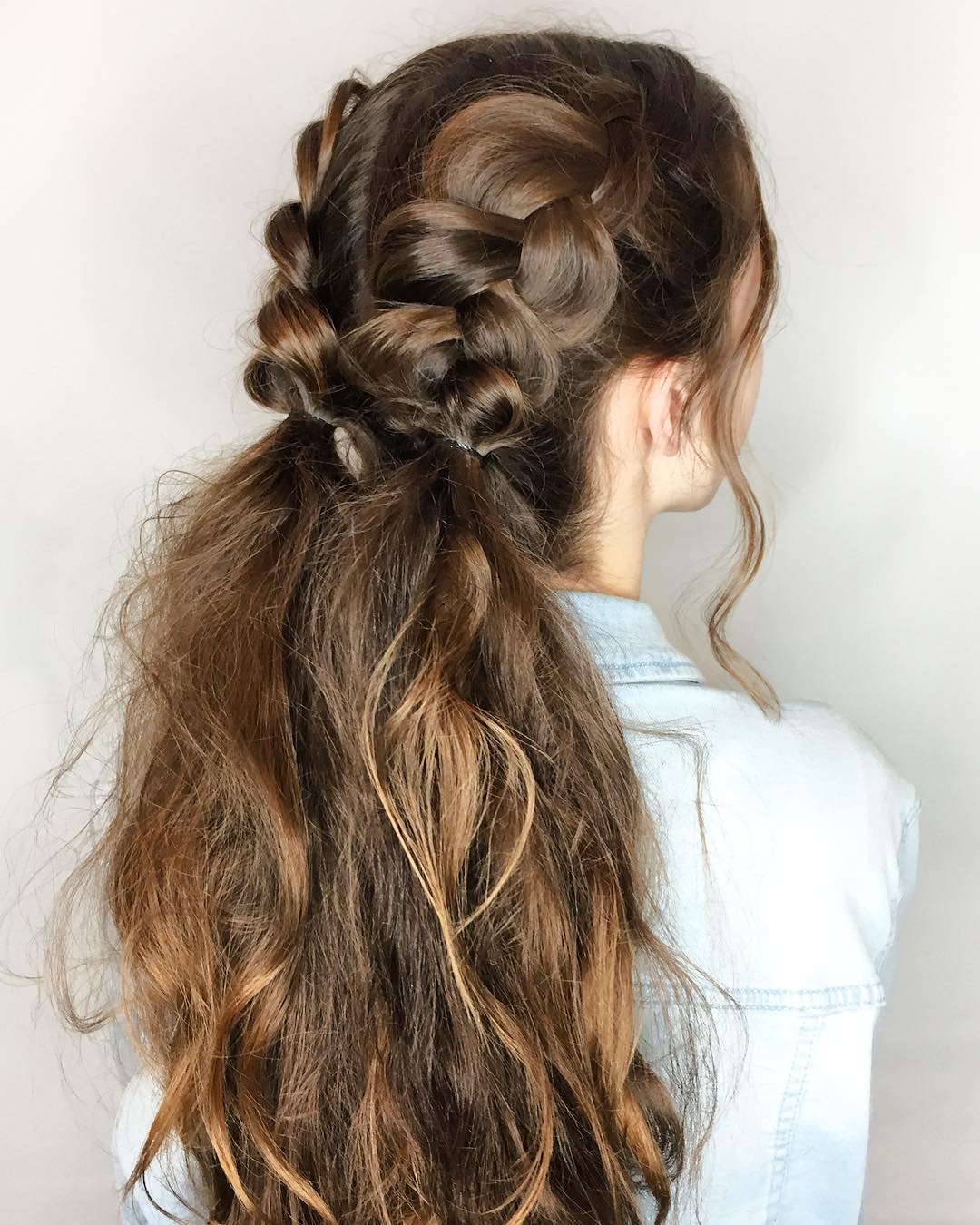 Braided Messy Half-Updo With Long Wavy Ombre