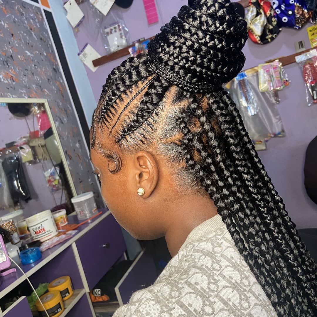 Braided Top Knot With Feed-In Braids