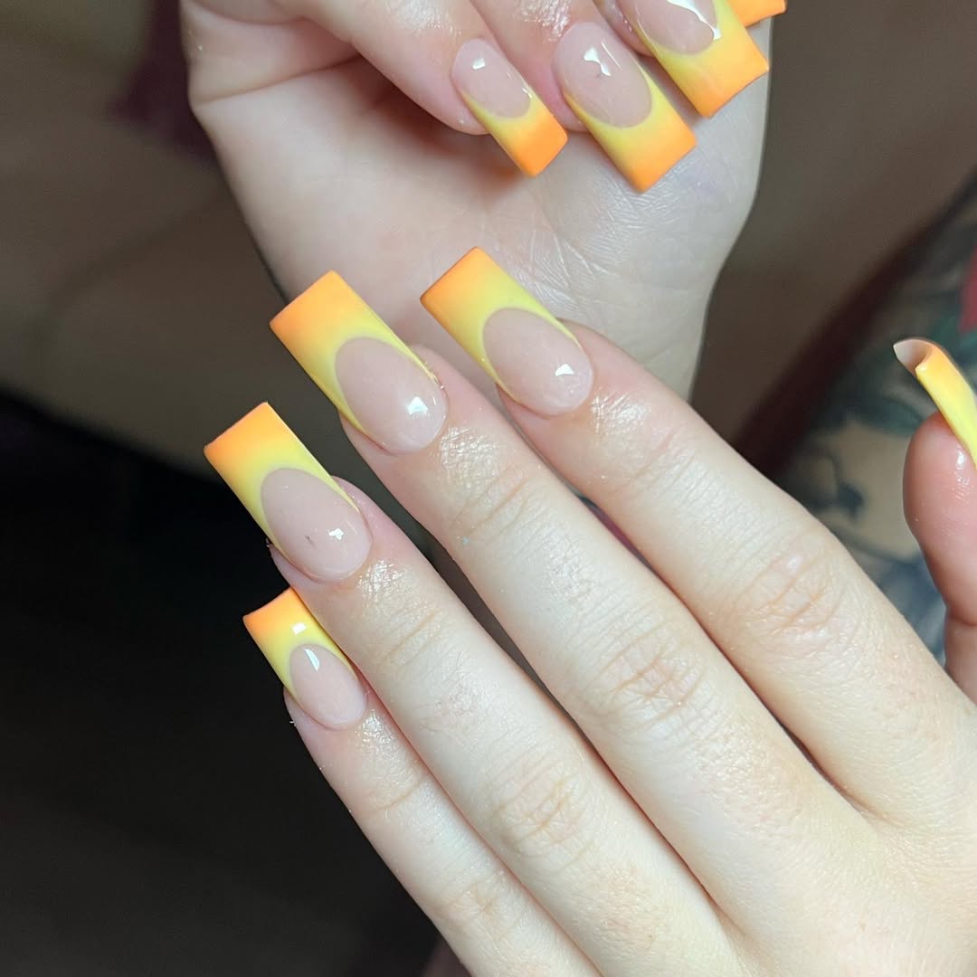 Bright Ombre French Tips Sunshine Yellow Orange