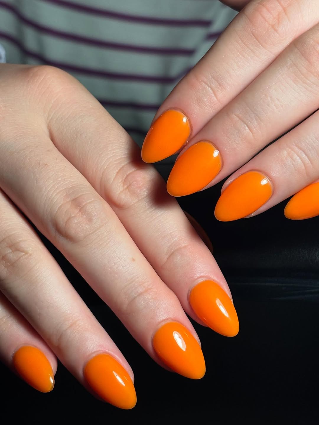 Bright Tangerine Orange Glossy Almond Nails