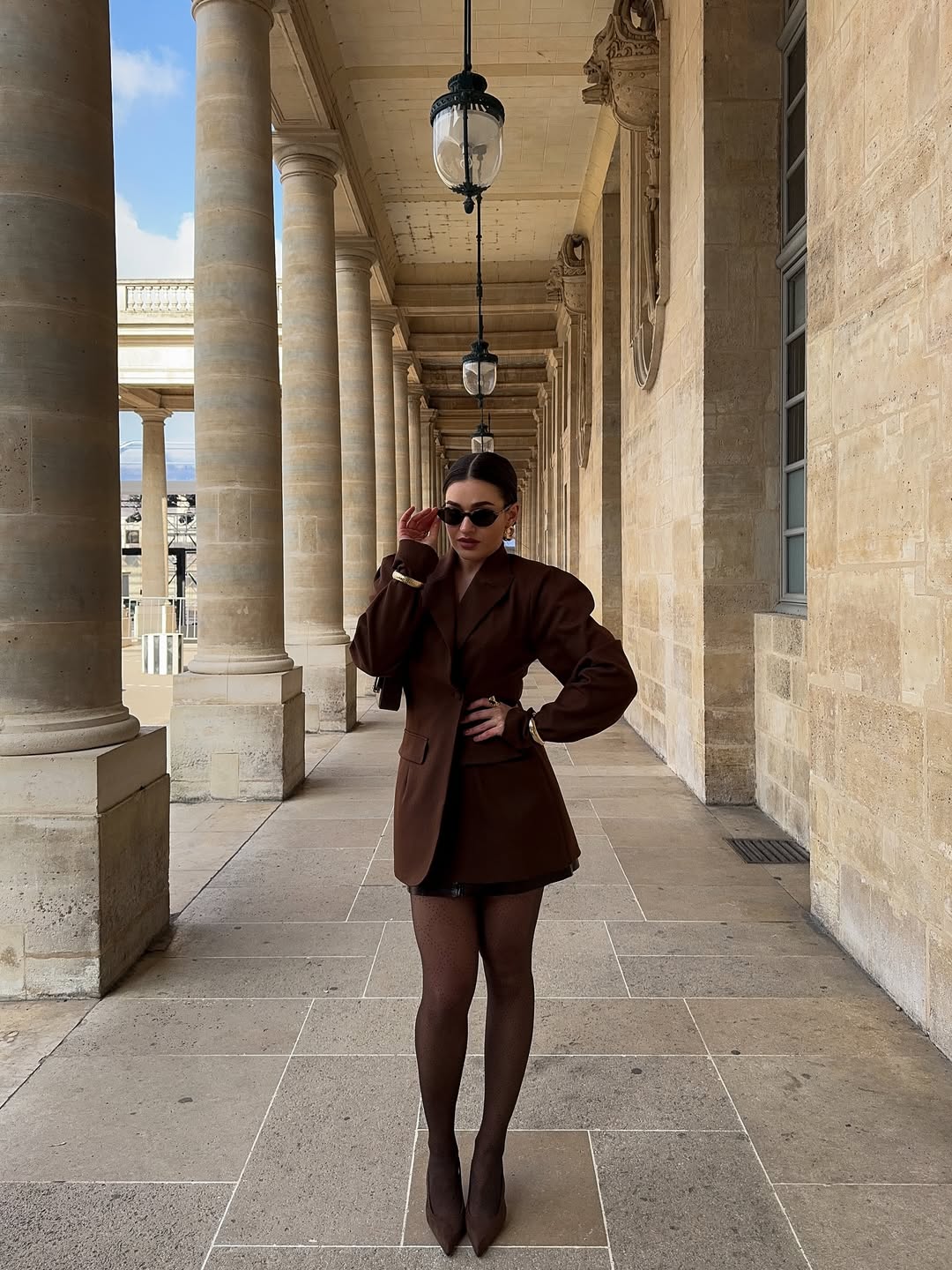 Brown Oversized Blazer With Mini Skirt Ensemble