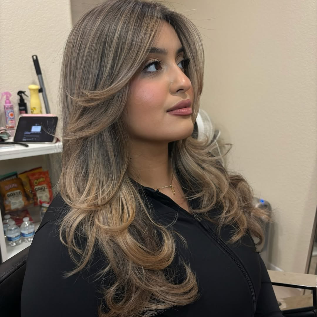 Caramel And Ash Blonde Shag Layers