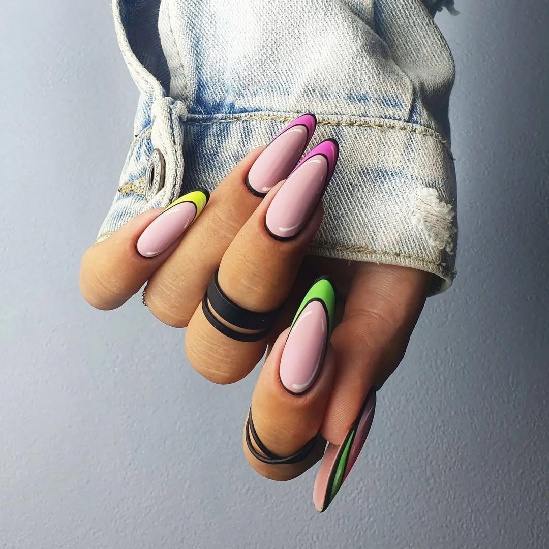 Cartoon Pop Art French Tip Long Pointed Nails