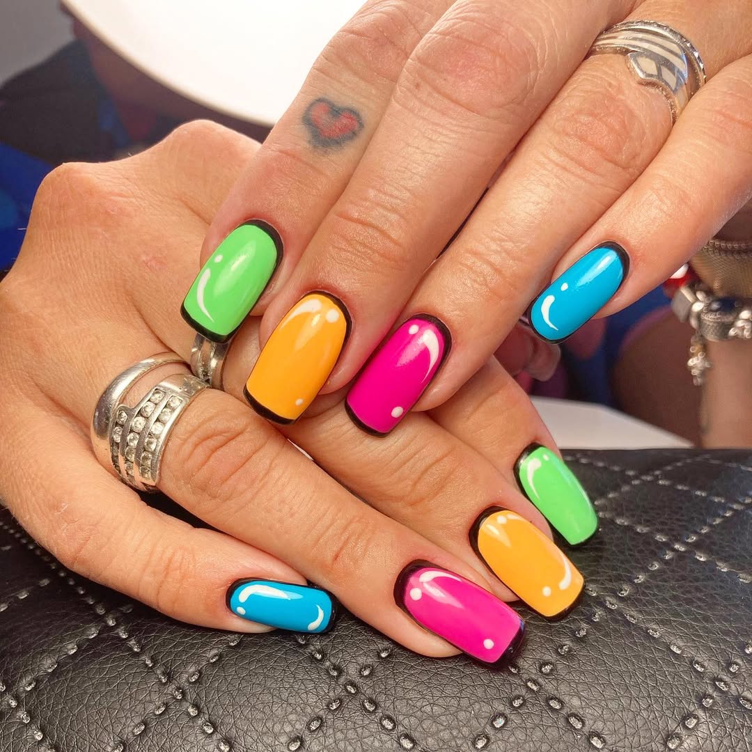 Cartoon Pop Art Glossy Multicolored Rounded Square Nails