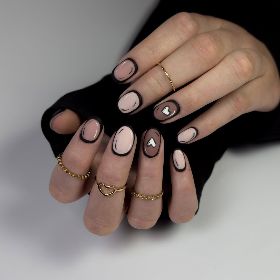 Cartoon Pop Art Nails with Heart Accents