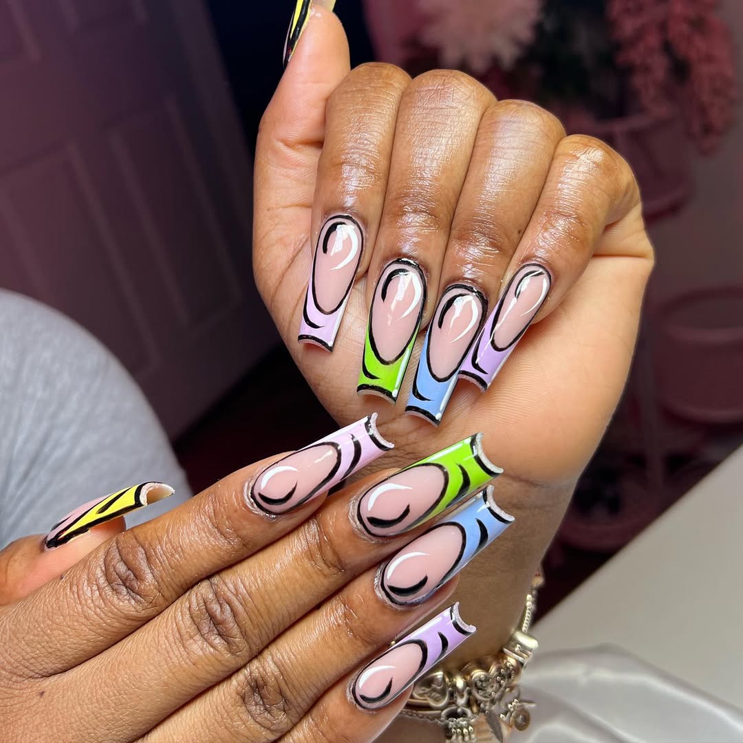 Cartoon Pop Art Pastel French Tips