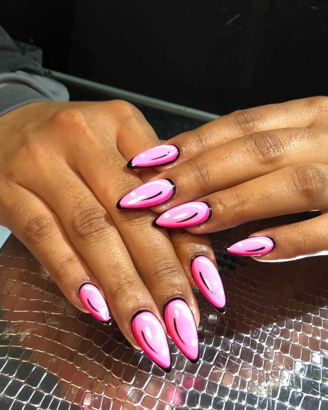 Cartoon Pop Art Pink Stiletto Nails