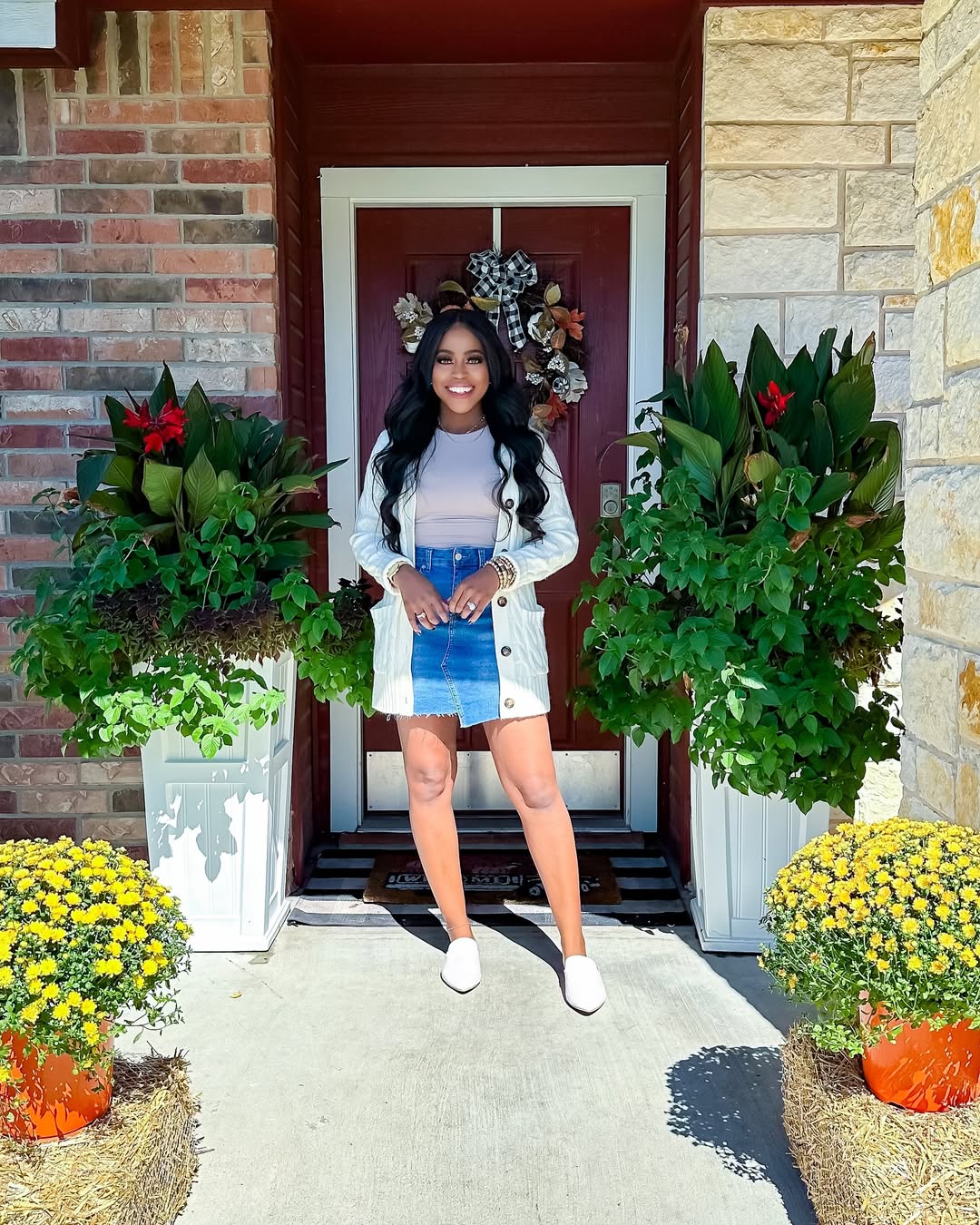 Casual Denim Skirt & Cardigan Fall Look